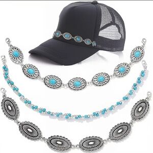 Ball cap accessory chain Silver and Turquoise Chain